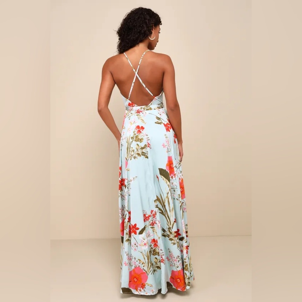 NWT Lulu's Sage Floral ‘Still the One’ Gown with Tie - Picture 3 of 11